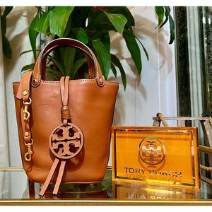 ♦️♦️  TORY BURCH AUTHENTIC BROWN LEATHER MILLER BUCKET HANDBAG ♦️♦️